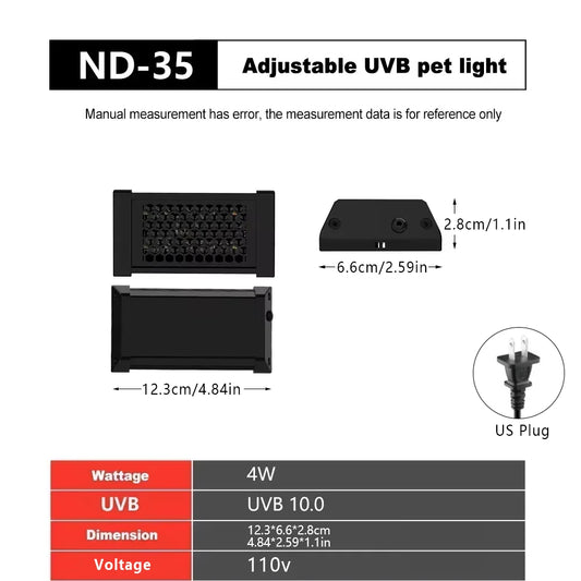 UVA+UVB Reptile Lamp Full Spectrum LED Light Lizard Supplies Turtle Sunbathe Heat Lamp Amphibians Supplement Calcium Light 4-12W