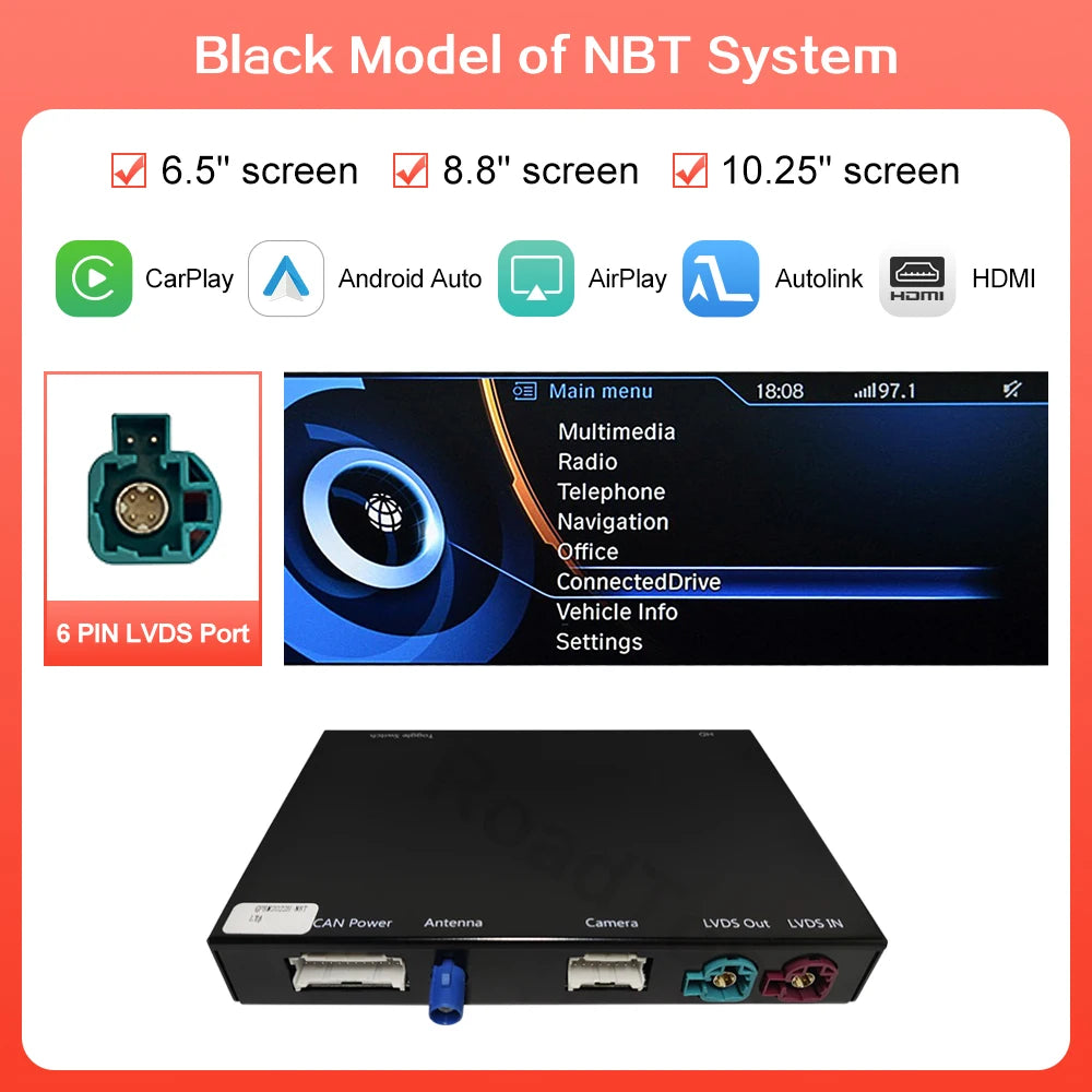 Wireless CarPlay and Android Auto Integration for BMW i3 I01 NBT EVO System (2013-2020) with AirPlay, Rear Camera, and Bluetooth GPS Support