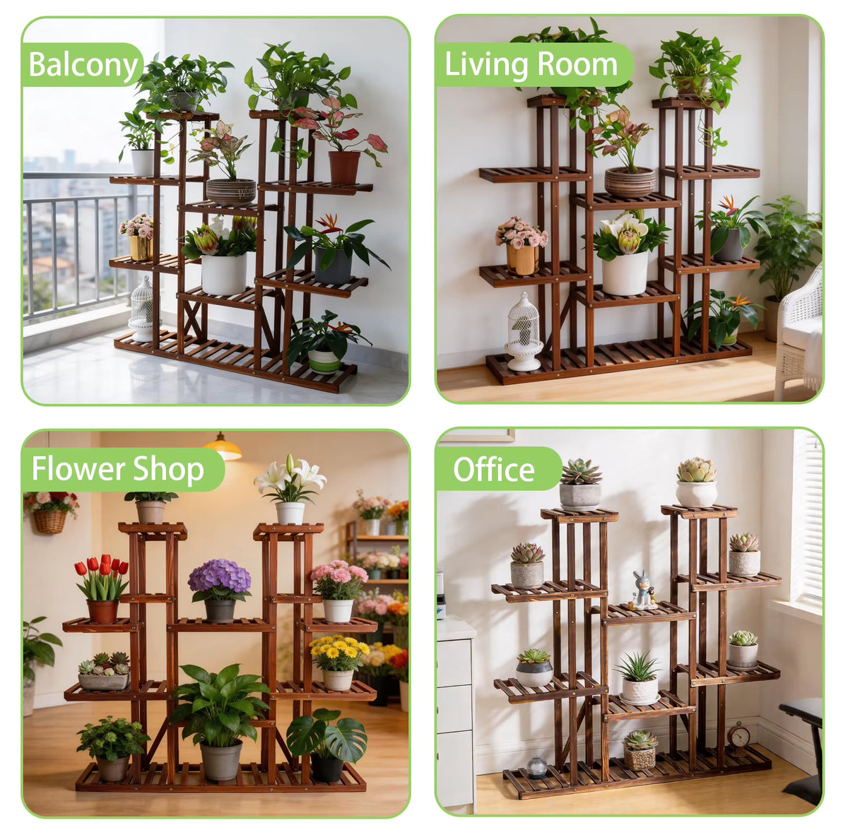 Multi-Tier Wooden Plant Shelf and Flower Pot Stand for Indoor and Outdoor Use