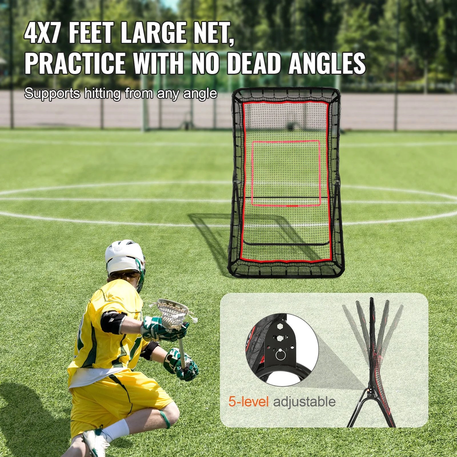 Lacrosse Rebounder for Backyard, 4X7 Ft Volleyball Bounce Back Net, Pitchback Throwback Baseball Softball Return Training Screen, Adjustable Angle Shooting Practice Training Wall with Target