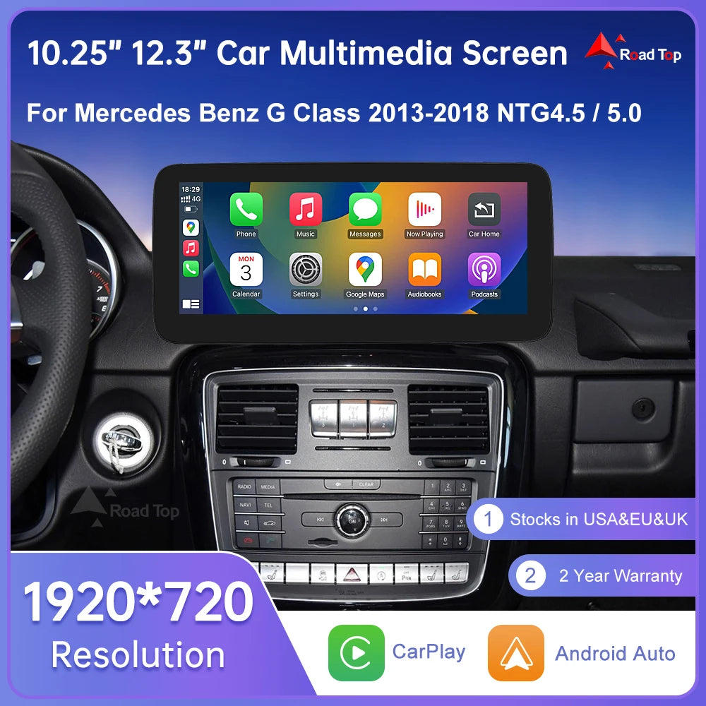 Linux Touchscreen GPS System for Mercedes Benz G-Class W463 (2013-2018) with Wireless CarPlay, Android Auto, and AirPlay Mirroring