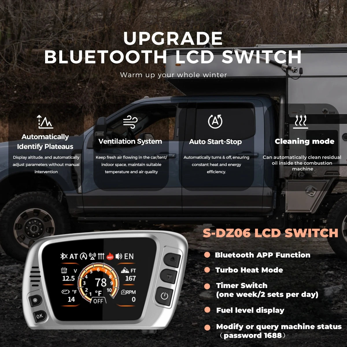 8KW Portable Diesel Air Heater with Self-Cleaning and Bluetooth App, High Altitude Mode for 12V/220V RV, Truck, and Van Applications