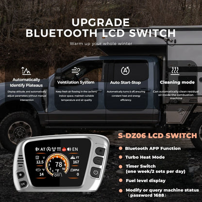 8KW Portable Diesel Air Heater with Self-Cleaning and Bluetooth App, High Altitude Mode for 12V/220V RV, Truck, and Van Applications