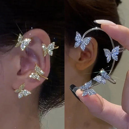 Silver Plated Butterfly Ear Clips with Zircon Accents for Non-Pierced Ears - Elegant Wedding Jewelry for Women