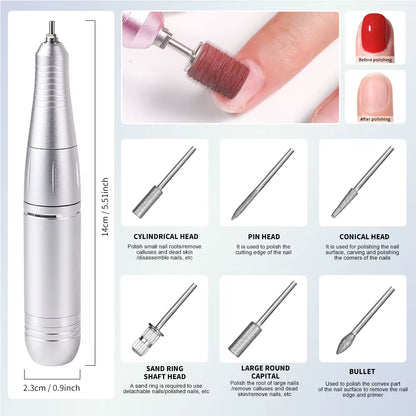 45000RPM Electric Nail Drill File Rechargeable Electric Nail Polishing Machine for Acrylic Gel Dip Powder Manicure Pedicure Tool