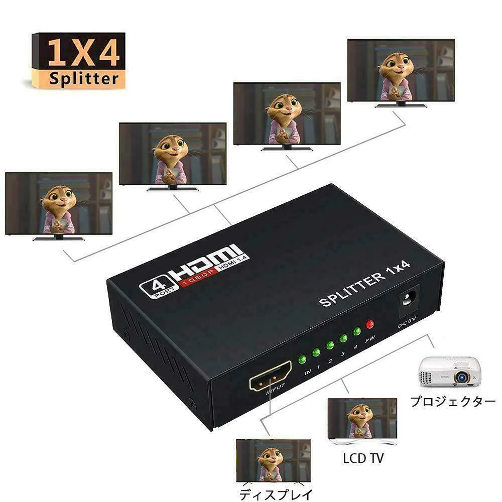 4 Port HDMI 4K Hub Multi Splitter & Amplifier for 3D HDTV 1080P 1X4 1 in 4 Out