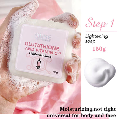 AILKE Glutathione and Vitamin C Skincare Set: Whitening Lotion, Moisturizing Cream, Lightening Soap, Spa Oil, and Glowing Body Cream
