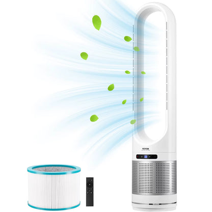 VEVOR Tower Fan Bladeless 15.4Ft/S Velocity Floor Blows Cold Air 80° Oscillating 8-Speed Fans 8E Control & Air Purification Mode