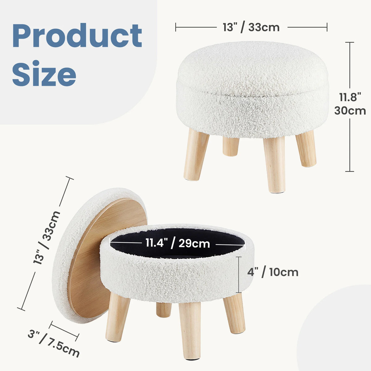 JHK Round Velvet Storage Ottoman with Padded Seat and Hidden Storage, Wood Legs for Living Room and Bedroom