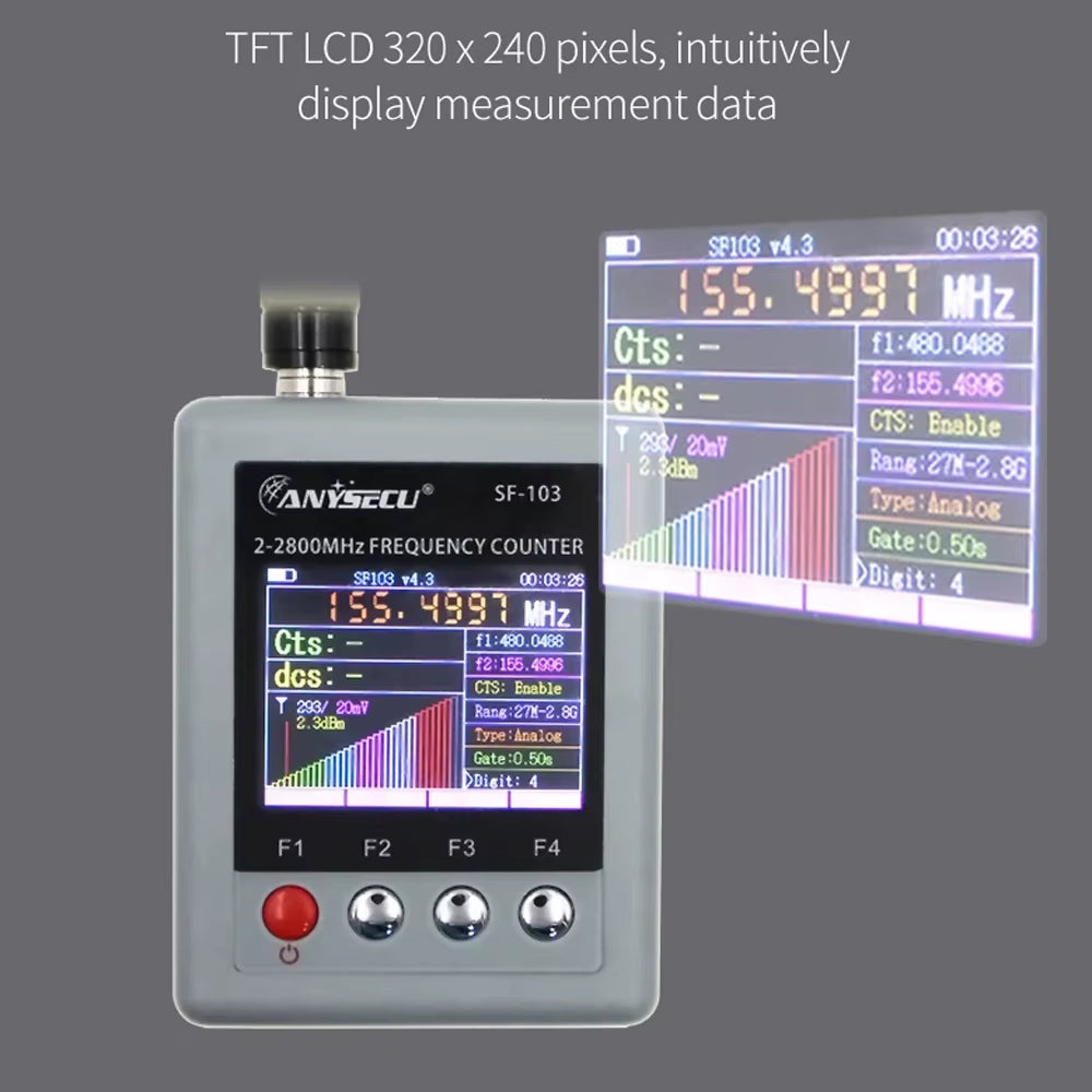 Anysecu SF103 2Mhz-200Mhz / 27Mhz -2800Mhz Portable Frequency Counter CTCCSS/DCS Testable, DMR Digital Signal Meter SF-103