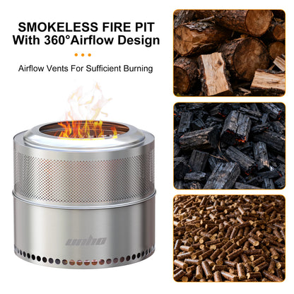 Large Stainless Steel Smokeless Wood Burning Fire Pit with Carry Bag for Outdoor Camping