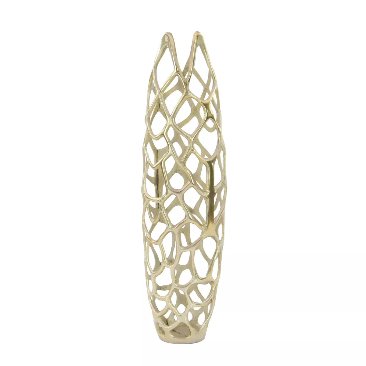 31" x 9" Contemporary Gold Aluminum Vase with Eclectic Woven Net Design