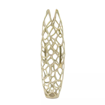 31" x 9" Contemporary Gold Aluminum Vase with Eclectic Woven Net Design