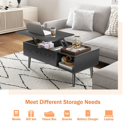 JHK Lift Top Coffee Table for Living Room - 39.37" x 19.7" Adjustable Wood Table with Storage Shelf