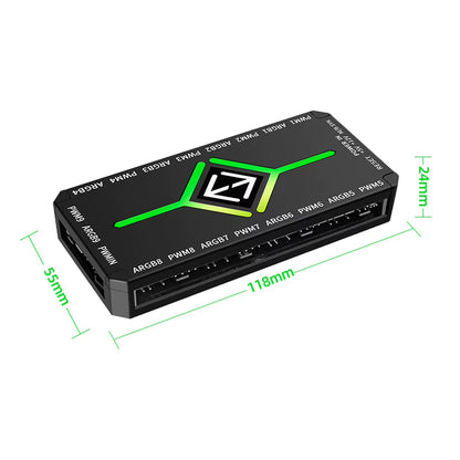Multi Port 3 in 1 PWM Magnetic ARGB Fan Hub Splitter for PC with Remote Control Supports 9 Fans and Custom Lighting