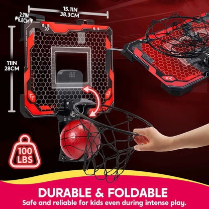 JOYFY Mini Indoor Basketball Hoop Light up over the Door Basket Ball Hoop for Kids Toys Birthday Gifts with Scoreboard & 4 Balls