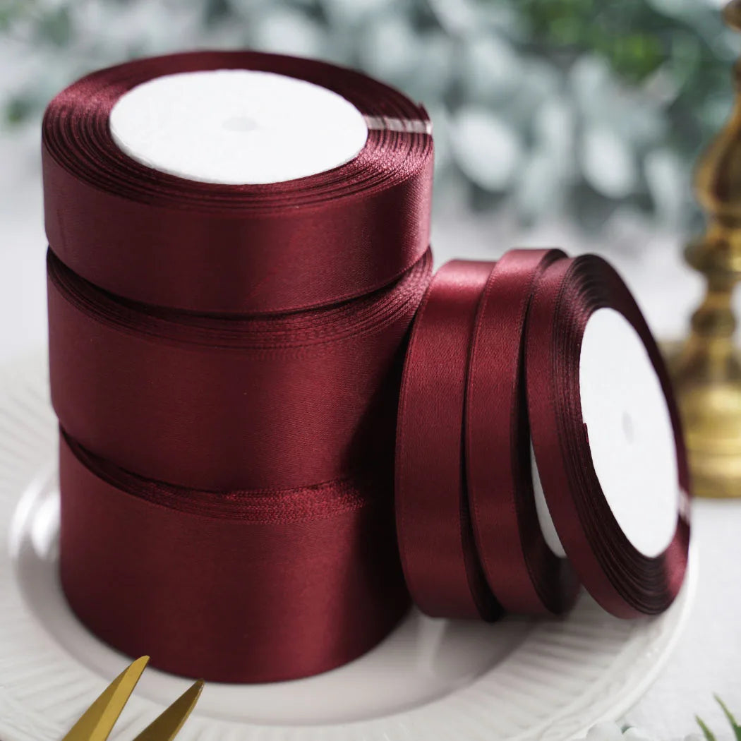 Burgundy Satin Ribbon 25Yards 25Mm 38Mm 50Mm Sash Gift Bow Handmade DIY Craft Wedding Party Supply Decoration