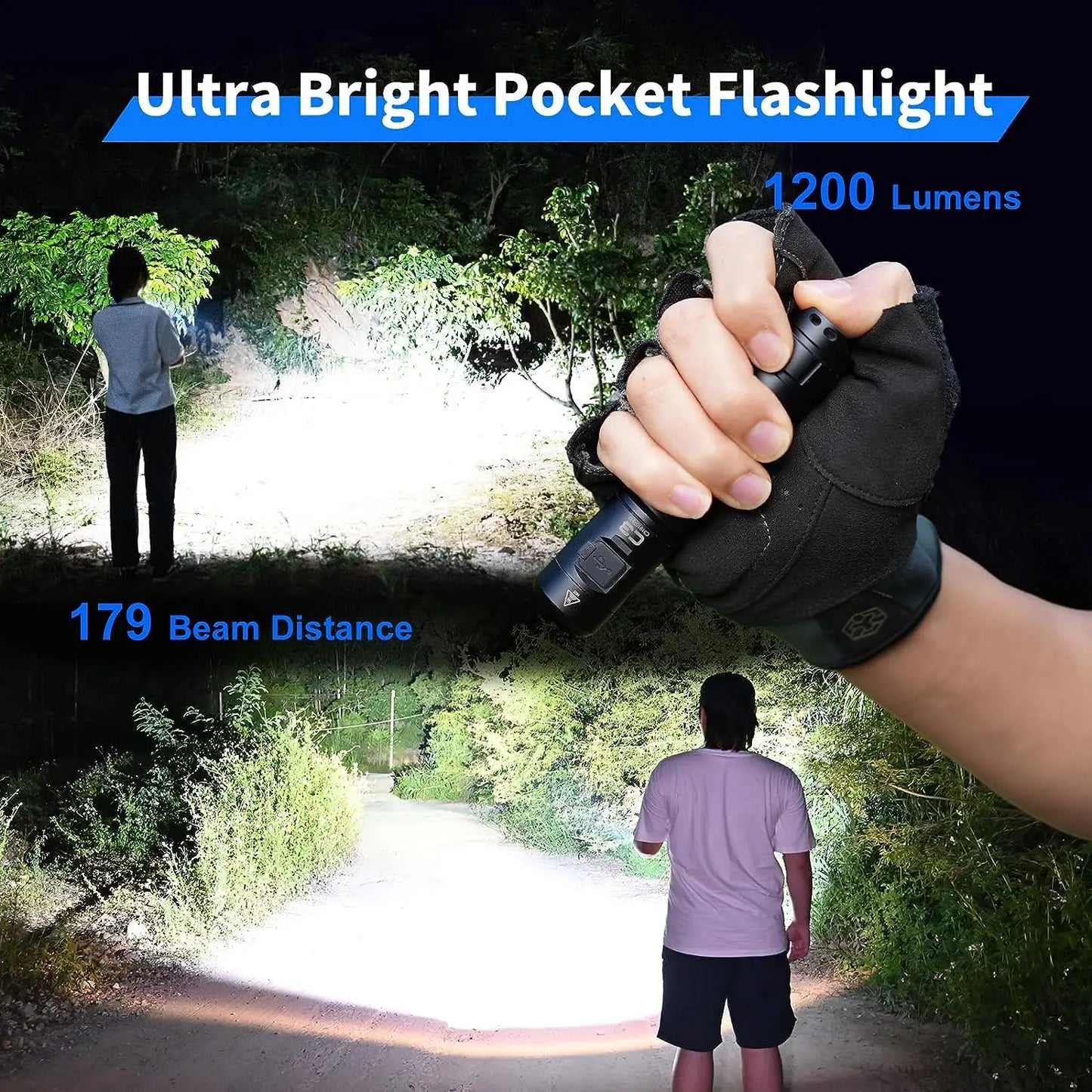 C3 Flashlight 1200 High Lumens Rechargeable Flashlight 6 Modes IP68 Waterproof LED Tactical Flashlight for Camping Hunting