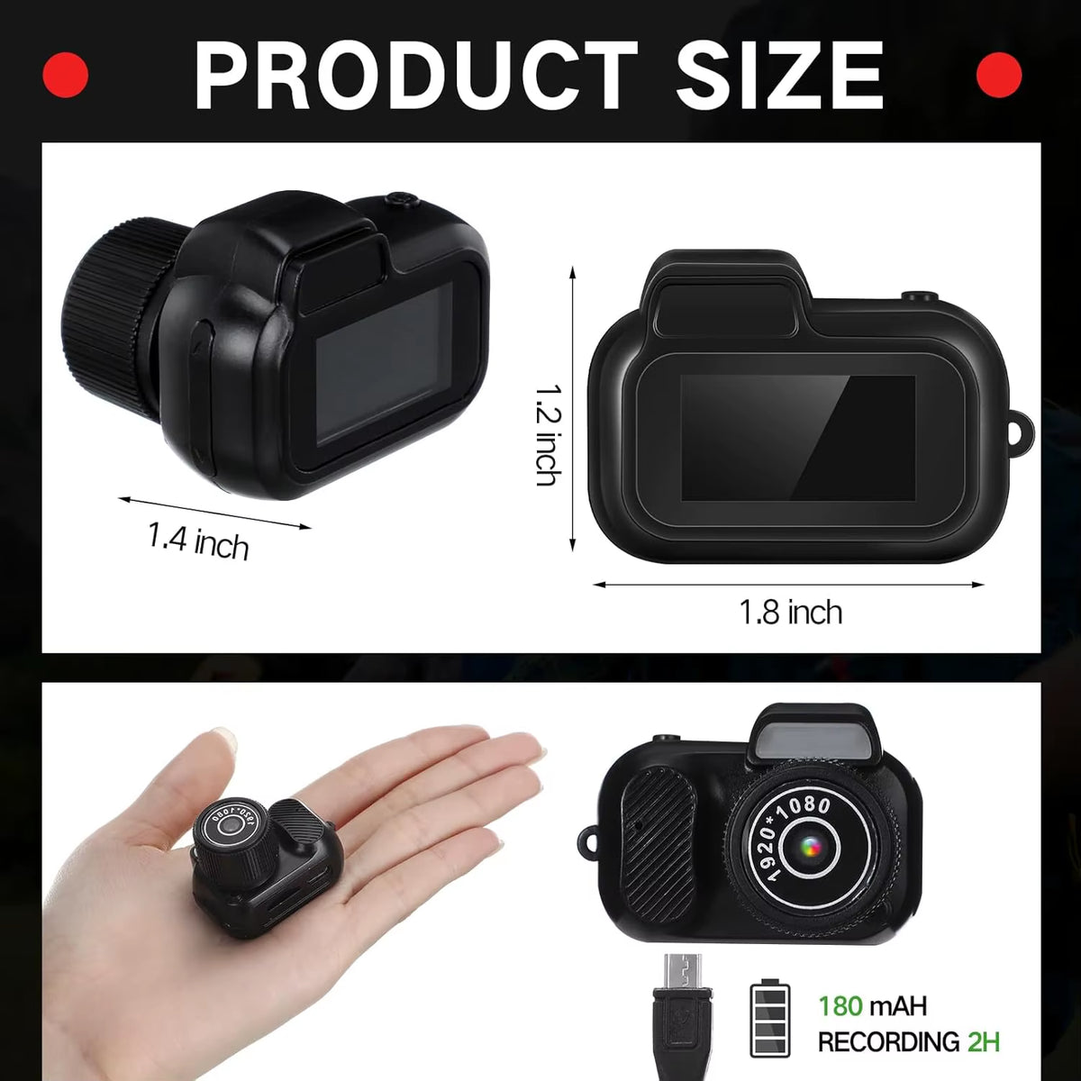 Mini Keychain Retro Digital Camera with 8GB Card, 1080P Resolution, 6 Filters, and 0.96'' HD Display