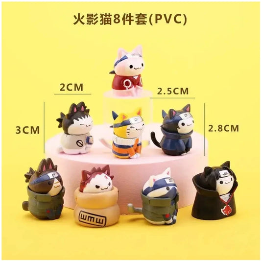 2025 New Anime 8Pcs Naruto Doll Figures Cute Handmade Cake Decoration Naruto Cat Model Doll Toys Hand Birthday Gifts