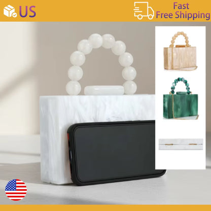 Women'S Wallet and Handbag Beach Flap Wedding Party Crossbody Bag Pearl Marble Dark Green Acrylic Pvc Evening Bag