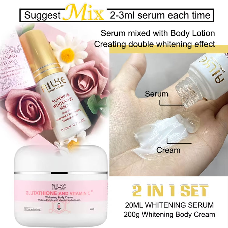 AILKE Glutathione and Vitamin C Skincare Set: Whitening Lotion, Moisturizing Cream, Lightening Soap, Spa Oil, and Glowing Body Cream