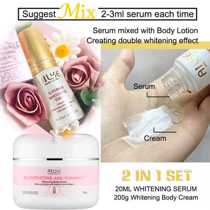 AILKE Glutathione and Vitamin C Skincare Set: Whitening Lotion, Moisturizing Cream, Lightening Soap, Spa Oil, and Glowing Body Cream