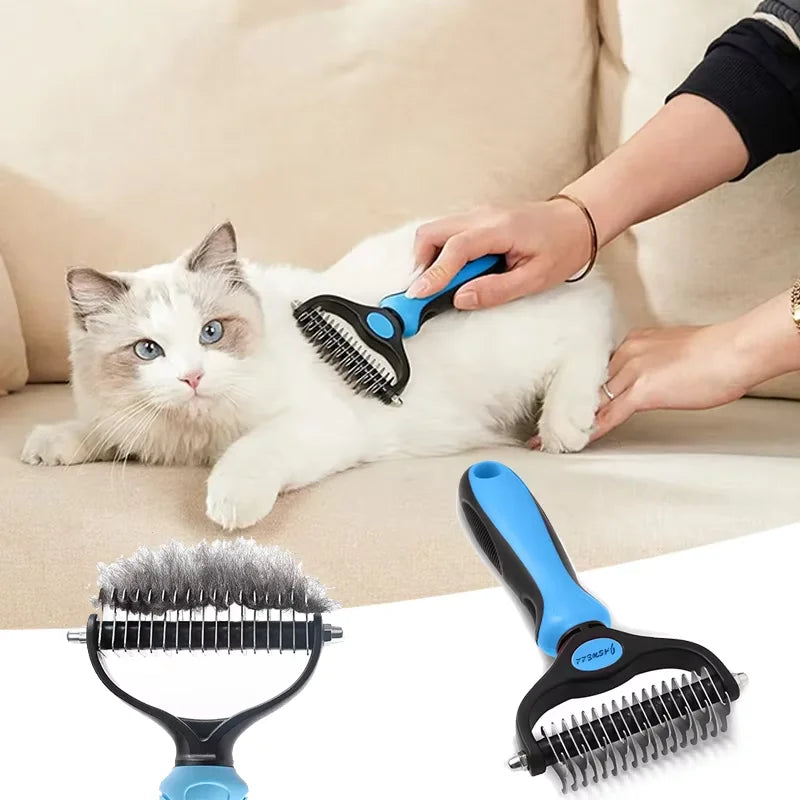 Double-Sided Stainless Steel Pet Grooming Brush for Dogs and Cats - Tangle Removal Comb and Hair Remover