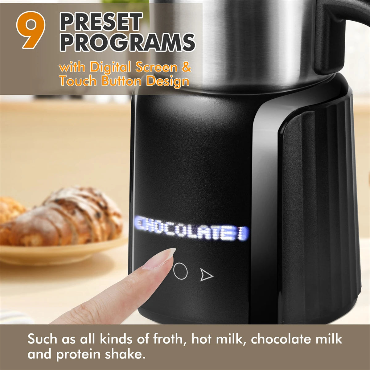  Electric Milk Frother and Steamer, 9 Functions for Milk Foam Hot and Cold, Hot Chocolate Maker, Milk Warmer for Coffee Latte Cappuccino Macchiato, Food Grade Stainless Steel Detachable Milk Heater