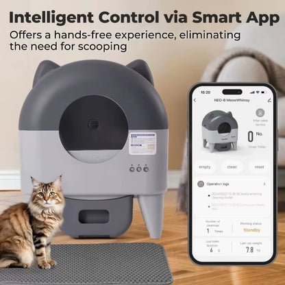 Automatic Cat Litter Box Extra Large Self Cleaning Litter Box with APP Control Odor Control for Multi-Cat Compatible