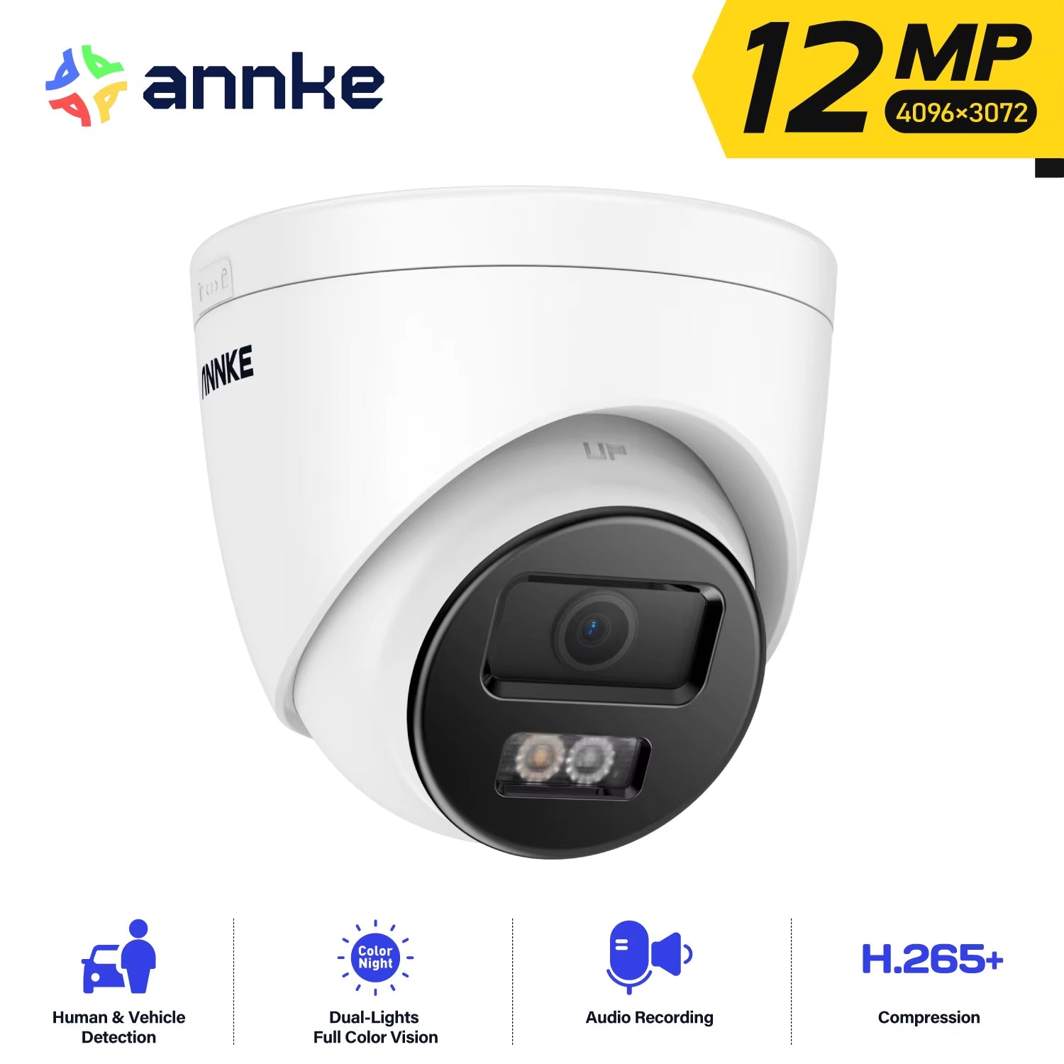 Annke 12MP HD IP Security Camera Poe Light Audio Fixed Human Vehicle Detection H265+ 6K Video Surveillance Camera 512G Storage