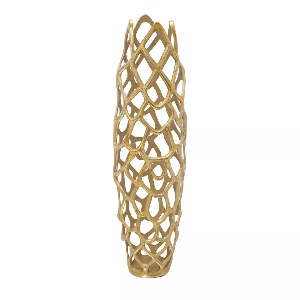 31" x 9" Contemporary Gold Aluminum Vase with Eclectic Woven Net Design