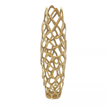 31" x 9" Contemporary Gold Aluminum Vase with Eclectic Woven Net Design