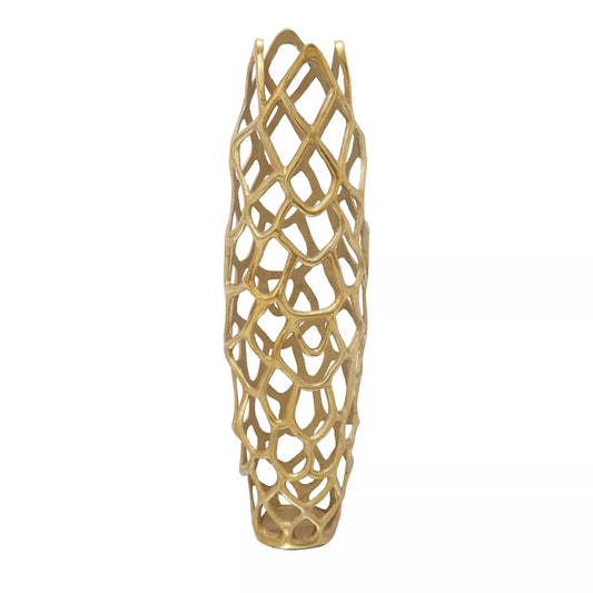 31" x 9" Contemporary Gold Aluminum Vase with Eclectic Woven Net Design