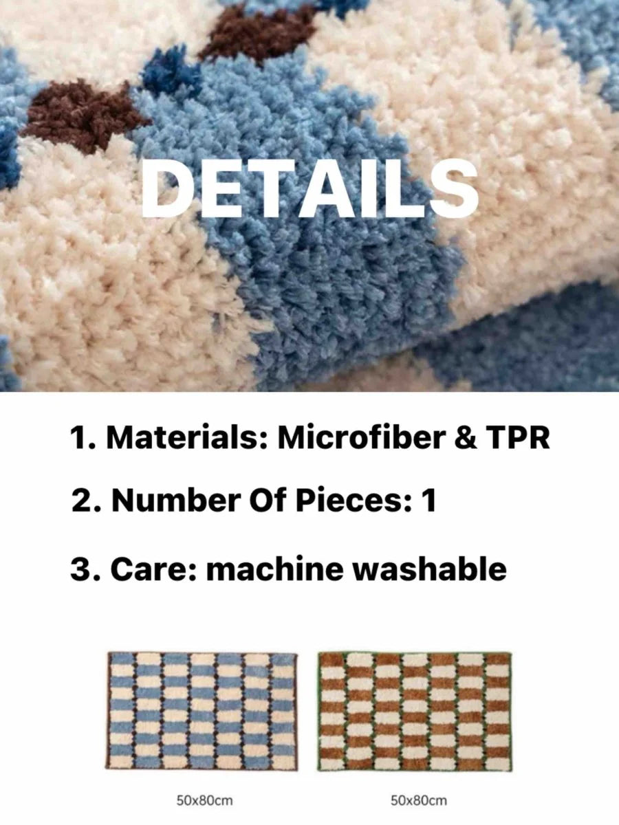Retro Checker Bath Rug, Machine-Washable, Ultra Soft & Absorbent