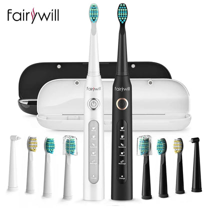 Fairywill Sonic Electric Toothbrush FW-D7 Set USB Charge Toothbrushes Case for Adult with Tooth Brush Heads 5 Mode Smart Time