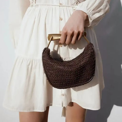 Summer Half-Moon Beach Straw Shoulder Bags Women'S Straw Bucket Bag Purse Woven Straw Handbags Casual Tote Crossbody Bag