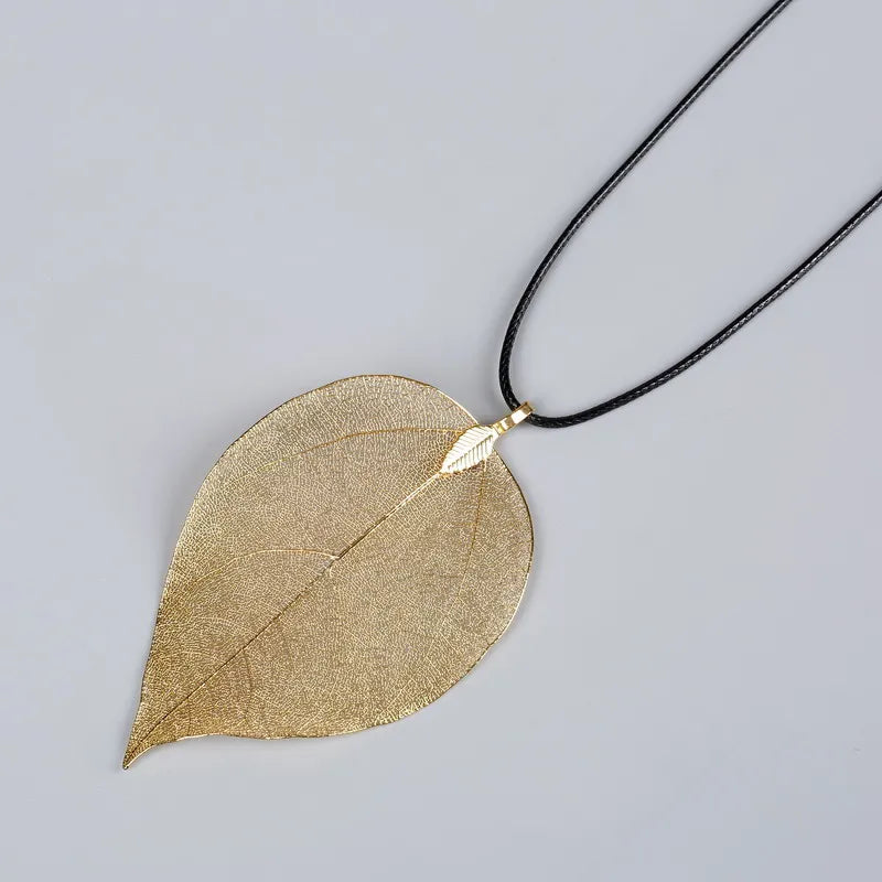 Unique Natural Real Leaf Choker Pendant Necklace for Women True Leaves Shape Filigree Vintage Necklace Jewelry Gift