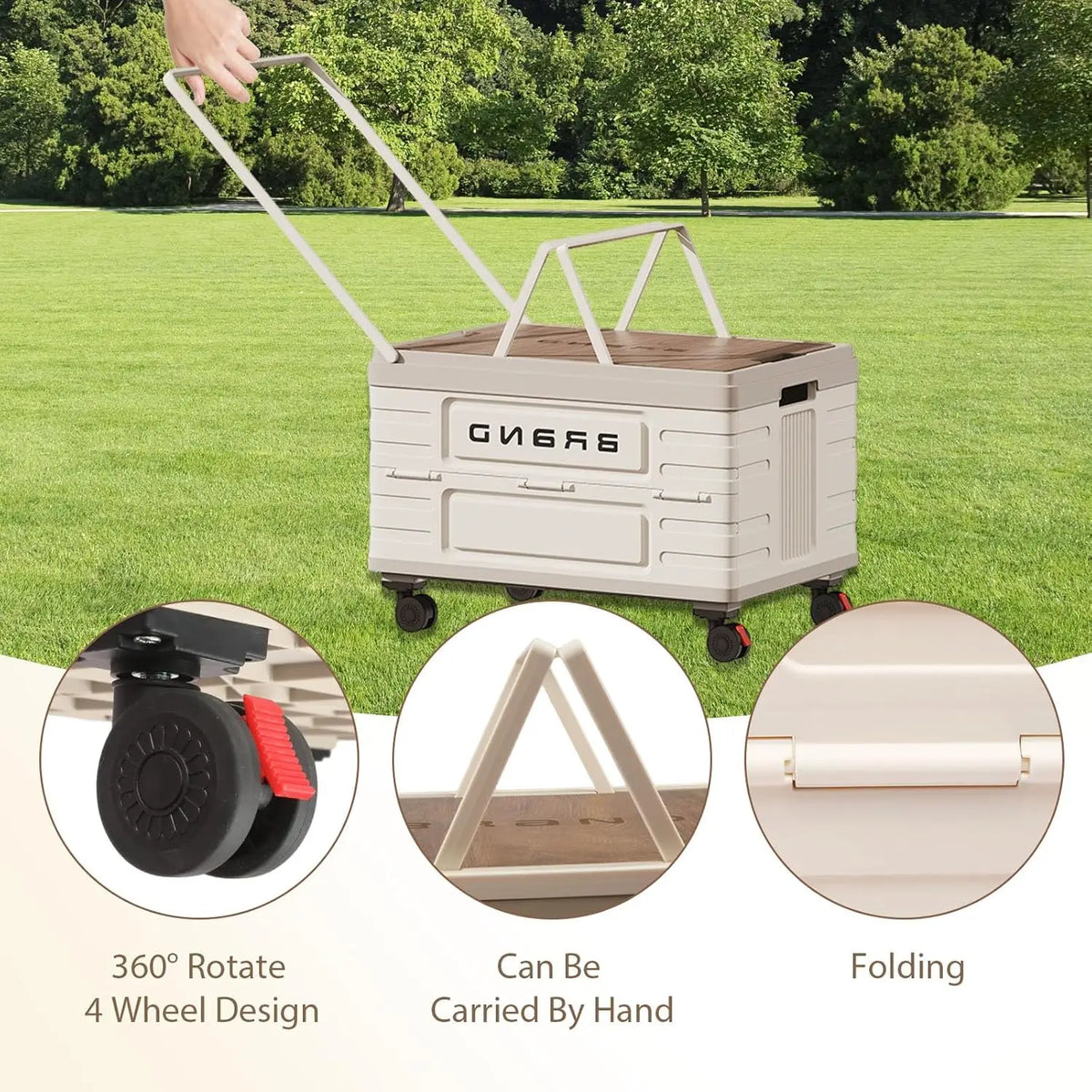 360° Rotating Foldable Storage Cart - Durable Mobile Organizer with 4 Silent Wheels for Versatile Camping Use