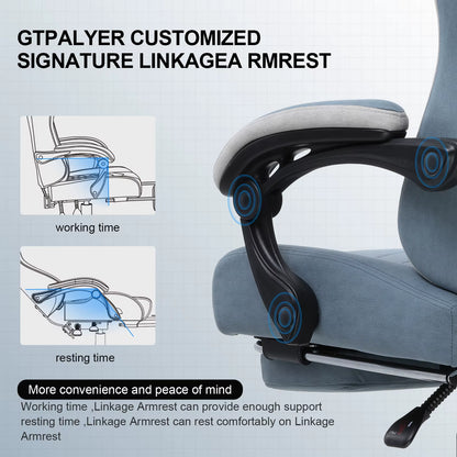Gaming Chair with Pocket Spring Cushion, Linkage Armrests & Footrest, Ergonomic Office Chair with Lumbar Support