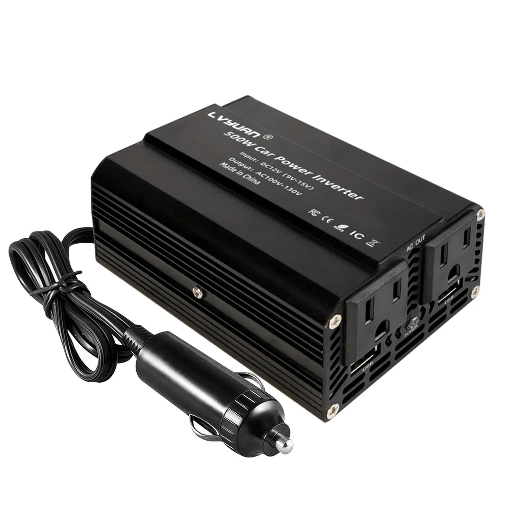 500W/300W Mini Portable Car Inverter DC12V to AC110V with USB 5V 3.1A Output and US Socket