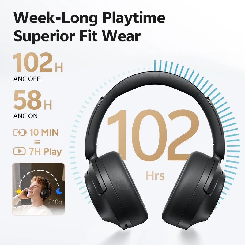 QCY H3S Over-Ear Headphones with Hi-Res LDAC and Spatial Sound, Adaptive ANC, Bluetooth 6.0, 102 Hours Battery Life