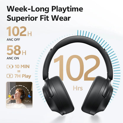 QCY H3S Over-Ear Headphones with Hi-Res LDAC and Spatial Sound, Adaptive ANC, Bluetooth 6.0, 102 Hours Battery Life