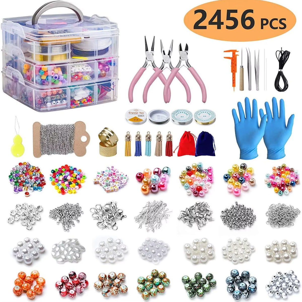 Deluxe 2456-Piece DIY Bead Jewelry Making Kit - Comprehensive Beads, Findings, and Accessories for Crafting Unique Bracelets and Necklaces