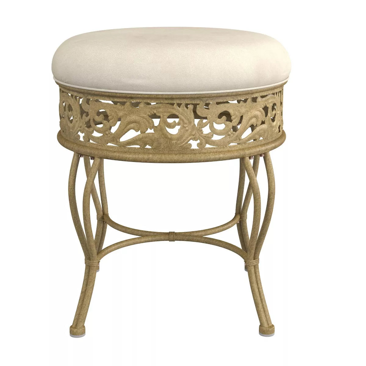 18.5" Villa III Upholstered Backless Metal Vanity Stool Beige - round Padded Seat, Makeup Bench