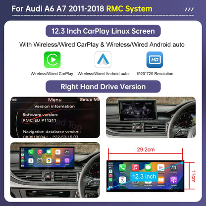 12.3" Linux Multimedia Display for Audi A6 C6 and A7 C7 (2011-2018) with Wireless CarPlay, Android Auto, and AirPlay Integration