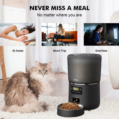 NPET 4L Automatic Smart Pet Feeder for Cats Dogs Multiple Pets with Stainless Steel Bowl Customize Healthy Food 1-9 Portions
