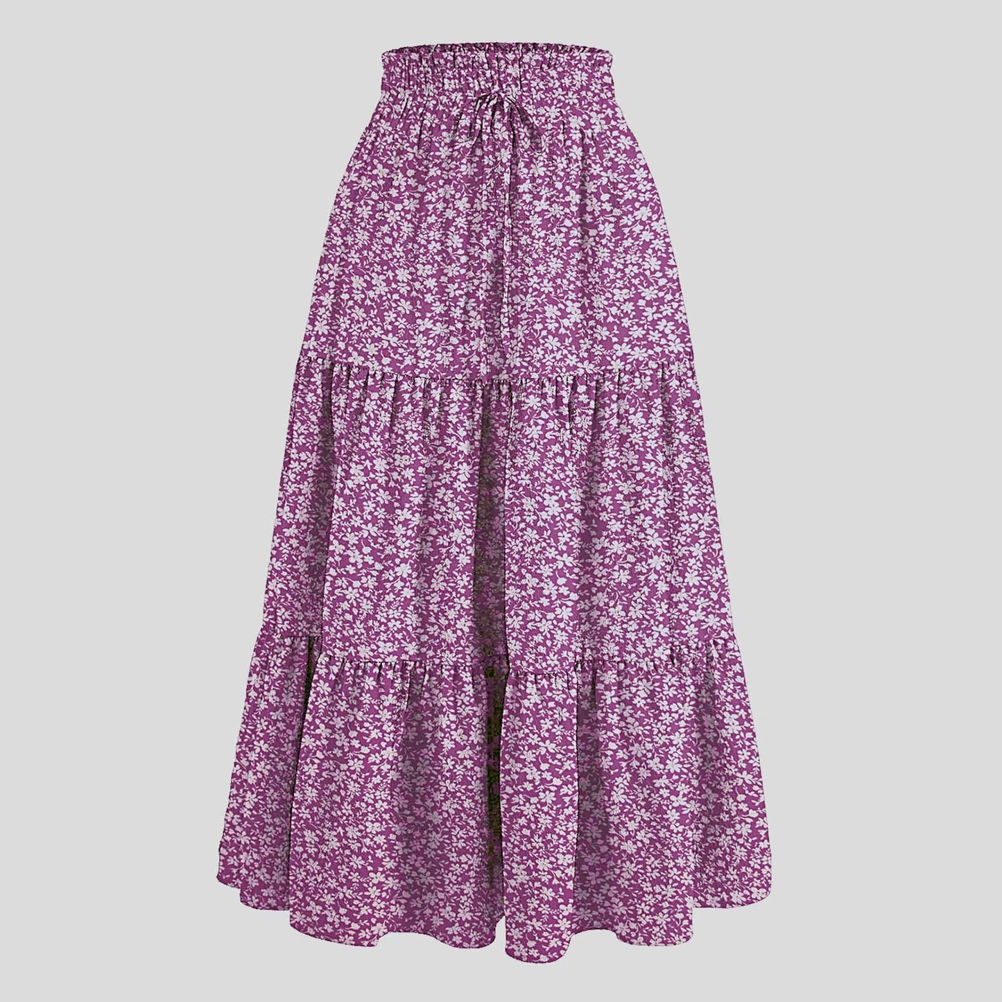 Women'S Boho Floral Print Skirt Vintage High Waist Maxi Skirts Summer Casual Loose Beach Skirt Elegant Ladies Flowy Ruffle Skirt