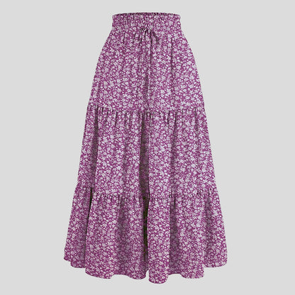 Women'S Boho Floral Print Skirt Vintage High Waist Maxi Skirts Summer Casual Loose Beach Skirt Elegant Ladies Flowy Ruffle Skirt