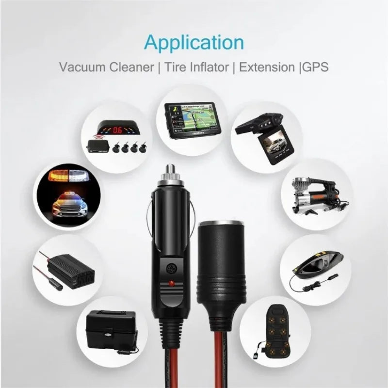 12V Car Cigar Lighter Plug Extension Cable Adapter with Indicator Light - Available in 2M and 5M Lengths